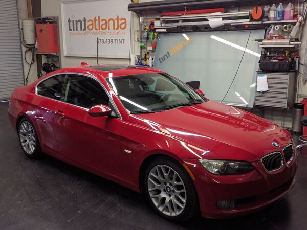 Red BMW 3 Series Coupe with ceramic window film Waco Texas